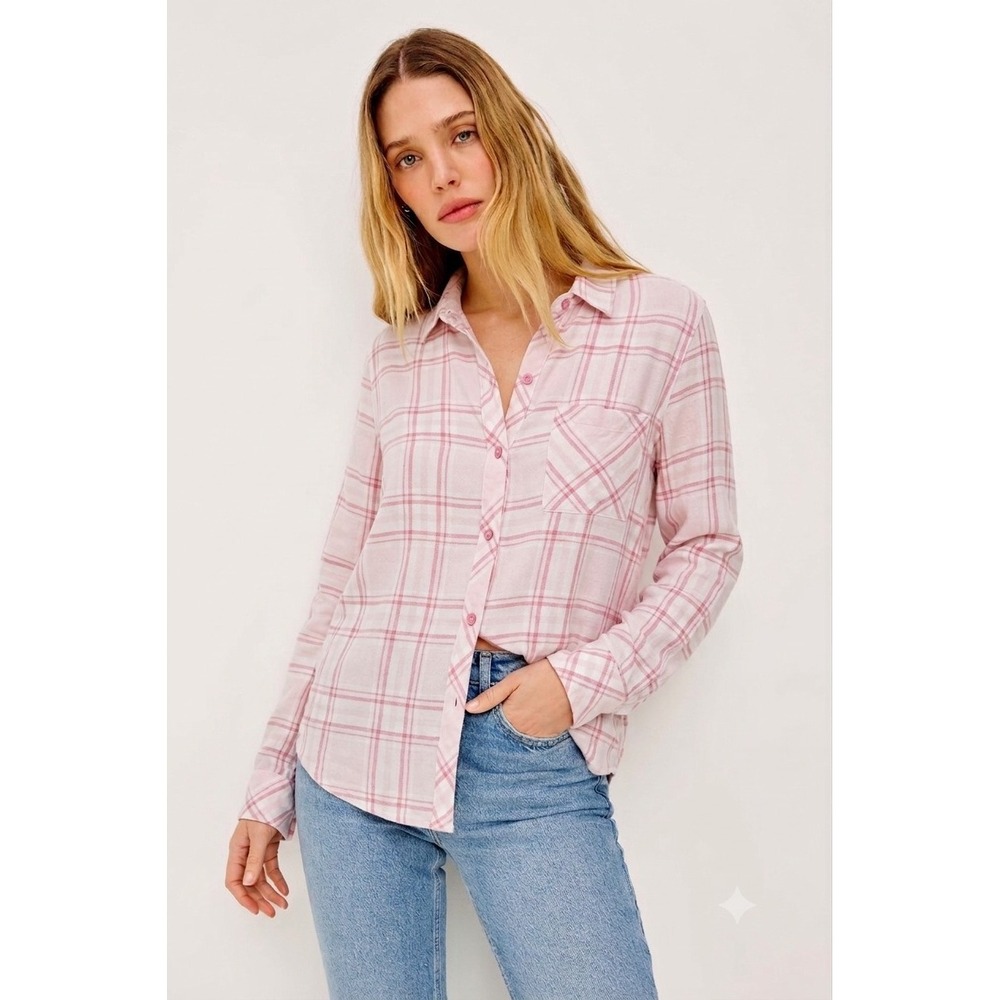 Rails Hunter Love S Pastel Pink White Plaid Button Down Shirt Preppy Soft Girl